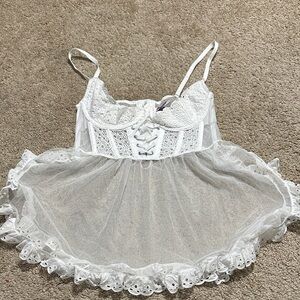 Victoria Secret White Corset Eyelet Babydoll Dress Large